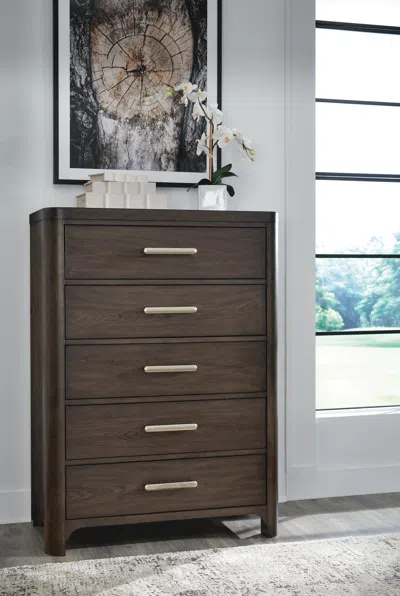 Ashley Breckington 5 Drawer Chest Of Drawers In Dark Brown