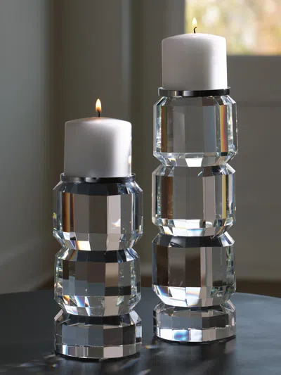 Ashley Brentley Candle Holder Set (set Of 2) In Clear/silver Finish