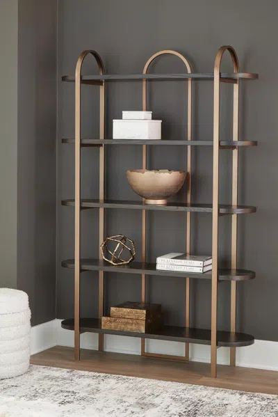 Ashley Brentmour Bookcase In Brown/gold Finish