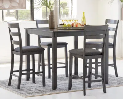 Ashley Bridson Counter Height Dining Table And 4 Bar Stools In Gray
