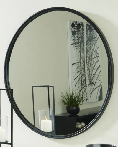 Ashley Brocky Round Accent Mirror In Black