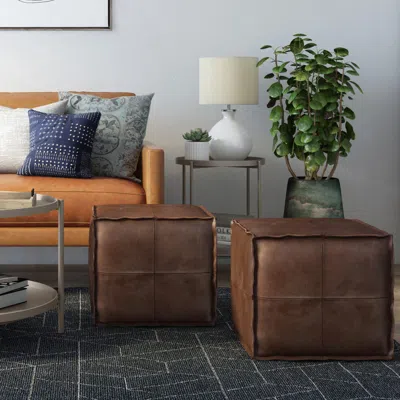 Ashley Brody Boho Square Pouf In Brown