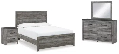 Ashley Bronyan Queen Panel Bed With Mirrored Dresser And Nightstand In Dark Gray