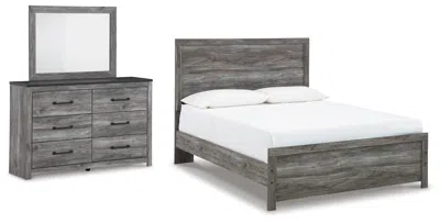 Ashley Bronyan Queen Panel Bed With Mirrored Dresser In Dark Gray