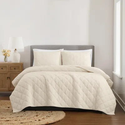 Ashley Brooklyn Loom Diamond Washed 3-piece King Quilt Set In Natural