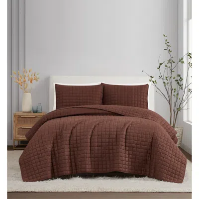 Ashley Brooklyn Loom Solid 3-piece King Quilt Set In Brown