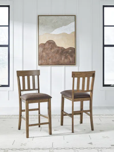 Ashley Broxtyn Counter Height Bar Stool Leather In Light Brown