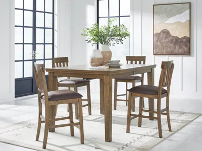 Ashley Broxtyn Counter Height Dining Table And 4 Barstools In Light Brown