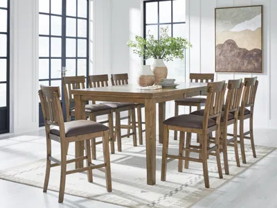 Ashley Broxtyn Counter Height Dining Table And 8 Barstools In Light Brown