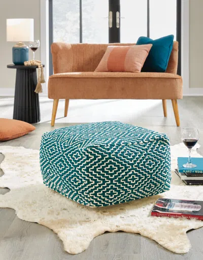 Ashley Brynnsen Pouf In Teal/ivory