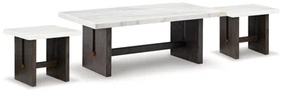 Ashley Burkhaus Coffee Table With 2 End Tables In White/dark Brown
