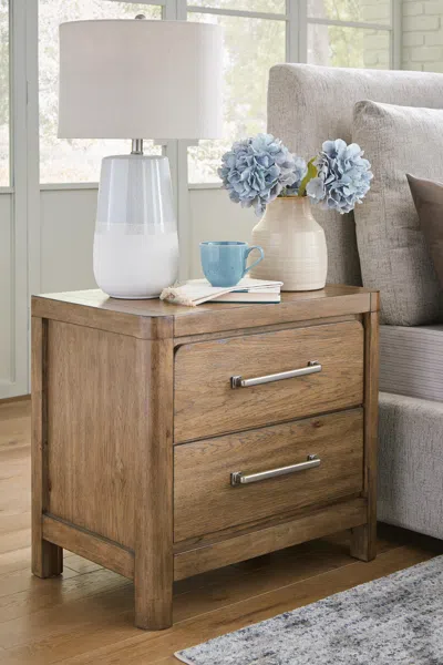 Ashley Cabalynn 29" 2 Drawer Charging Nightstand In Light Brown
