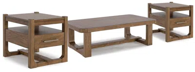 Ashley Cabalynn Coffee Table With 2 End Tables In Light Brown