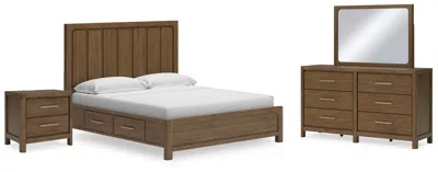 Ashley Cabalynn King Panel Bed With Storage Mirrored Dresser And Nightstand In Light Brown