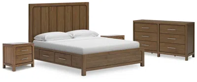 Ashley Cabalynn King Panel Storage Bed With Dresser And 2 Nightstands In Light Brown
