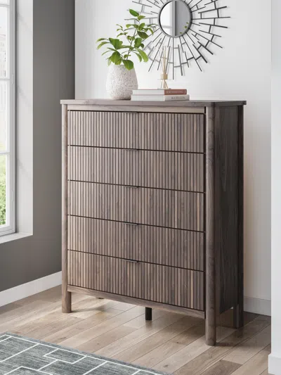 Ashley Cadmori 5 Drawer Wide Chest In Brown