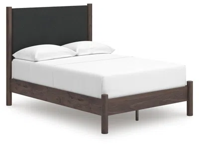 Ashley Cadmori Full Upholstered Panel Platform Bed With Roll Slats In Brown
