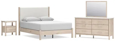 Ashley Cadmori Queen Upholstered Panel Bed With Mirrored Dresser And Nightstand In Two-tone