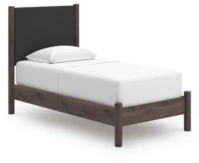 Ashley Cadmori Twin Upholstered Panel Platform Bed With Roll Slats In Brown