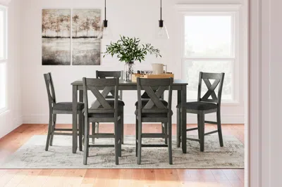 Ashley Caitbrook Counter Height Dining Table And 6 Bar Stools In Gray
