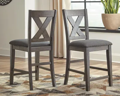 Ashley Caitbrook X Back Counter Height Bar Stool In Gray