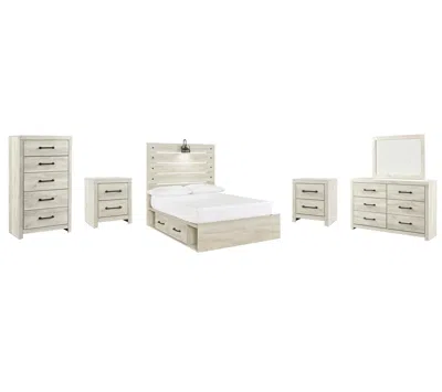 Ashley Cambeck Full Panel Bed With 2 Storage Drawers Mirrored Dresser In Whitewash