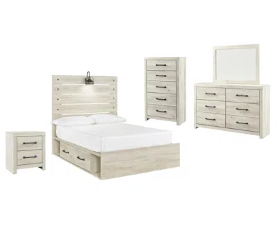 Ashley Cambeck Full Panel Bed With 2 Storage Drawers Mirrored Dresser In Whitewash