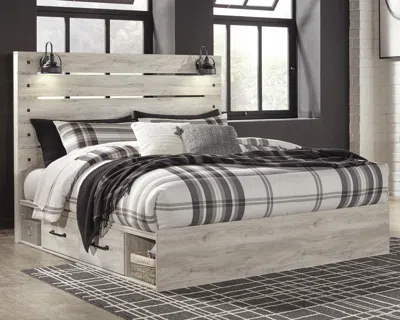 Ashley Cambeck King Panel Bed With 2 Storage Drawers And Cubbies In Whitewash