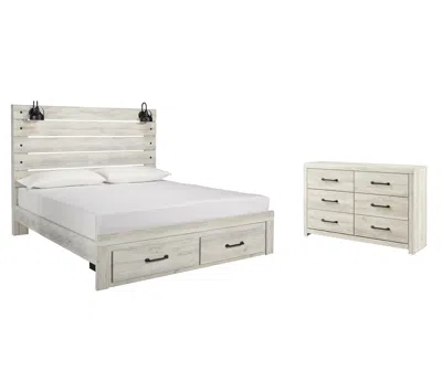 Ashley Cambeck King Panel Bed With 2 Storage Drawers Dresser In Whitewash