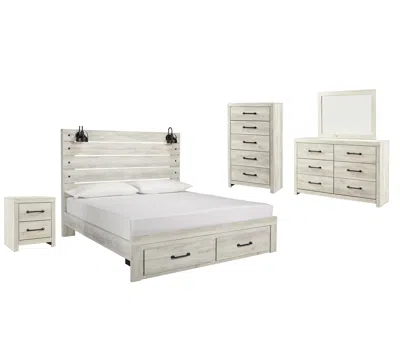 Ashley Cambeck King Panel Bed With 2 Storage Drawers Mirrored Dresser In Whitewash