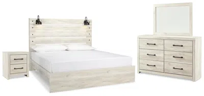 Ashley Cambeck King Panel Bed With Mirrored Dresser And Nightstand In Whitewash