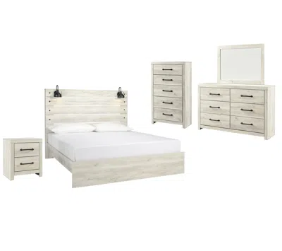 Ashley Cambeck King Panel Bed With Mirrored Dresser In Whitewash
