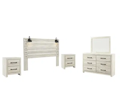 Ashley Cambeck King Panel Headboard Bed With Mirrored Dresser And 2 Nightstands In Whitewash