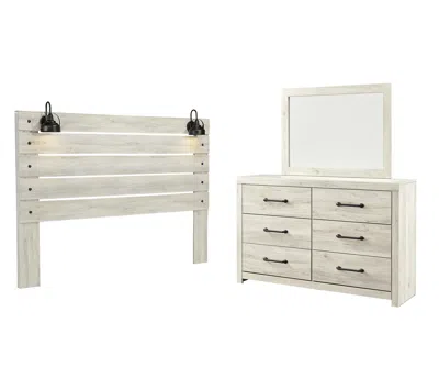 Ashley Cambeck King Panel Headboard Bed With Mirrored Dresser In Whitewash