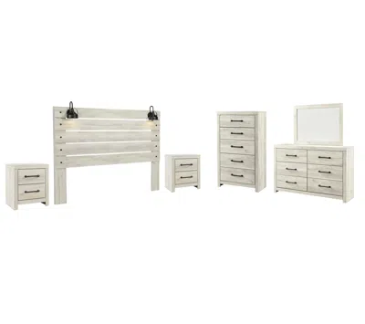 Ashley Cambeck King Panel Headboard Bed With Mirrored Dresser In Whitewash