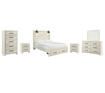 Ashley Cambeck Queen Panel Bed With 2 Storage Drawers Mirrored Dresser In Whitewash
