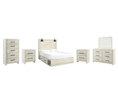 Ashley Cambeck Queen Panel Bed With 2 Storage Drawers Mirrored Dresser In Whitewash