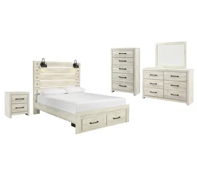 Ashley Cambeck Queen Panel Bed With 2 Storage Drawers Mirrored Dresser In Whitewash