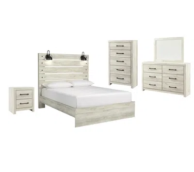 Ashley Cambeck Queen Panel Bed With Mirrored Dresser In Whitewash