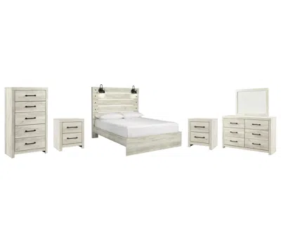 Ashley Cambeck Queen Panel Bed With Mirrored Dresser In Whitewash