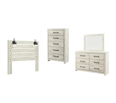 Ashley Cambeck Queen Panel Headboard Bed With Mirrored Dresser And Chest In Whitewash