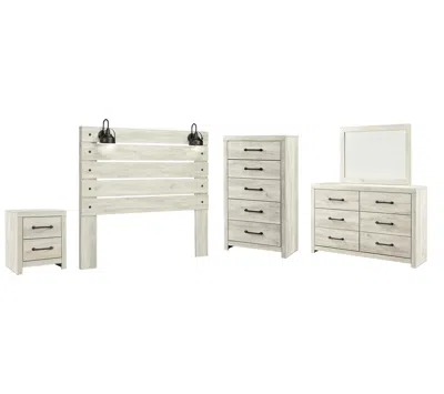 Ashley Cambeck Queen Panel Headboard Bed With Mirrored Dresser In Whitewash