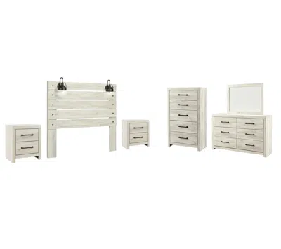 Ashley Cambeck Queen Panel Headboard Bed With Mirrored Dresser In Whitewash