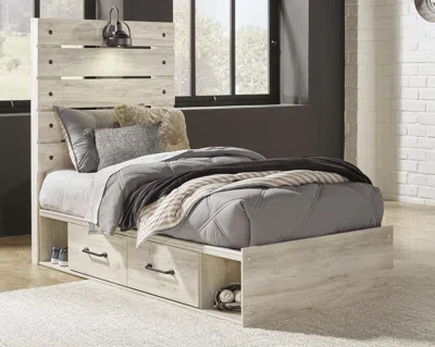 Ashley Cambeck Twin Panel Bed With 2 Storage Drawers And Cubbies In Whitewash