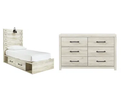 Ashley Cambeck Twin Panel Bed With 2 Storage Drawers Dresser In Whitewash