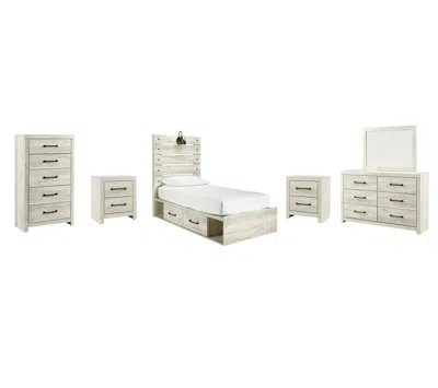 Ashley Cambeck Twin Panel Bed With 2 Storage Drawers Mirrored Dresser In Whitewash