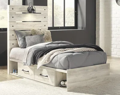 Ashley Cambeck Twin Panel Bed With 4 Storage Drawers And Cubbies In Whitewash