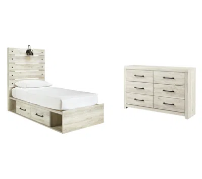 Ashley Cambeck Twin Panel Bed With 4 Storage Drawers Dresser In Whitewash
