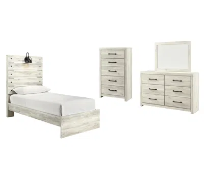 Ashley Cambeck Twin Panel Bed With Mirrored Dresser And Chest In Whitewash