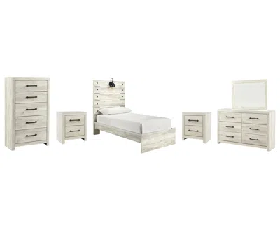 Ashley Cambeck Twin Panel Bed With Mirrored Dresser In Whitewash